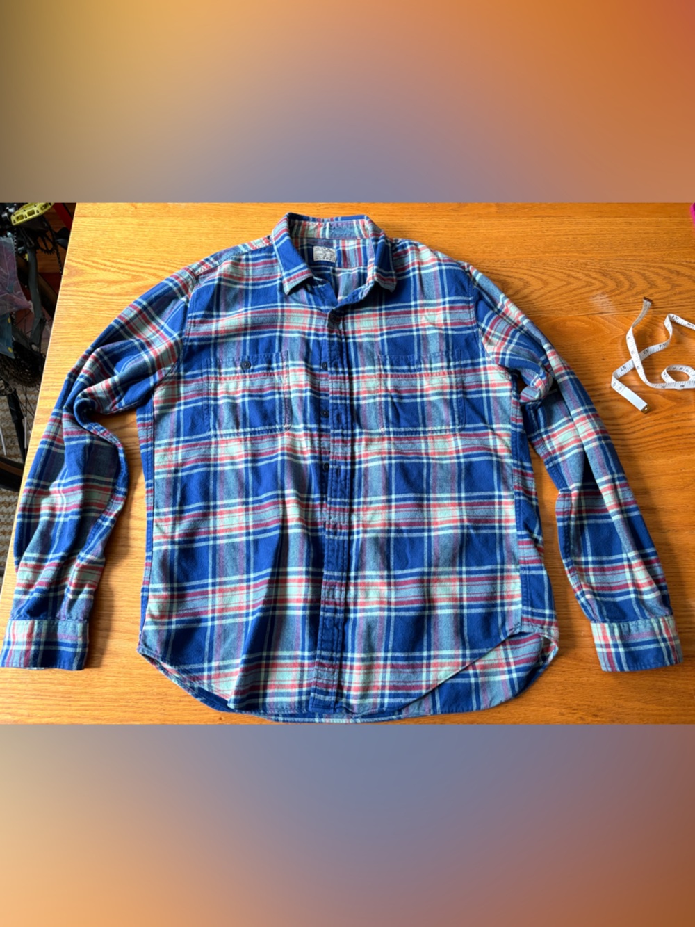 J. Crew Mens Blue Red Plaid Button-Up light flannel L